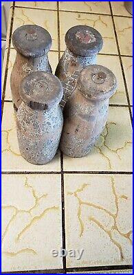 4 Antique Wooden Carnival Knockdown Bottles 3 Lead Weighted Rare Cheat Bottles