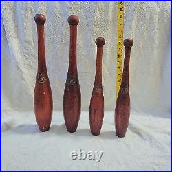 4 Indian clubs/ juggling pin Spalding, dumbbells, antique, decoration, rustic