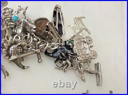 46 Vintage Sterling Silver WISCONSIN U Charms Bracelet Circus Badgers Map Sleigh