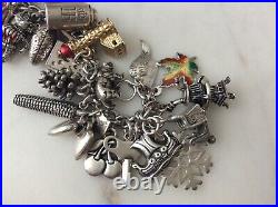 46 Vintage Sterling Silver WISCONSIN U Charms Bracelet Circus Badgers Map Sleigh