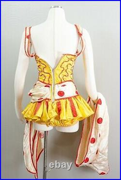 50s Bombshell Satin Circus Inspired Showgirl Costume, In Yellow, White and Red