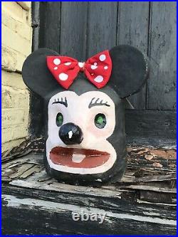 60's French Minnie Mouse Carnival Papier Mache Plaster Head/Mask Funfair/Circus