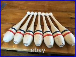7 lot 15 VINTAGE WOOD INDIAN JUGGLING CLUBS PINS antique wooden white Circus