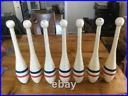 7 lot 15 VINTAGE WOOD INDIAN JUGGLING CLUBS PINS antique wooden white Circus