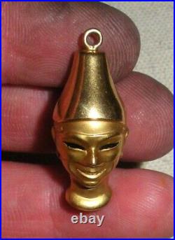 ANTIQUE 18K GOLD CARNIVAL CIRCUS HALLOWEEN FACE MASK HEAD CHARM PENDANT tuvi