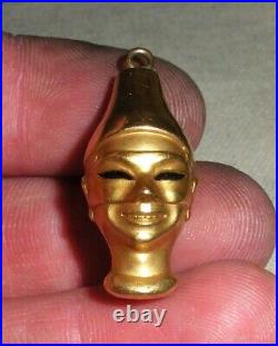 ANTIQUE 18K GOLD CARNIVAL CIRCUS HALLOWEEN FACE MASK HEAD CHARM PENDANT tuvi