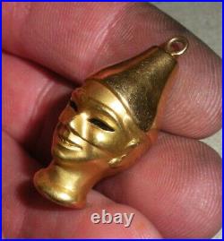 ANTIQUE 18K GOLD CARNIVAL CIRCUS HALLOWEEN FACE MASK HEAD CHARM PENDANT tuvi