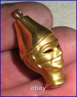 ANTIQUE 18K GOLD CARNIVAL CIRCUS HALLOWEEN FACE MASK HEAD CHARM PENDANT tuvi