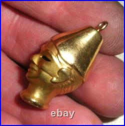 ANTIQUE 18K GOLD CARNIVAL CIRCUS HALLOWEEN FACE MASK HEAD CHARM PENDANT tuvi