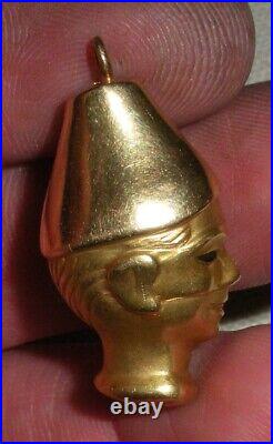 ANTIQUE 18K GOLD CARNIVAL CIRCUS HALLOWEEN FACE MASK HEAD CHARM PENDANT tuvi