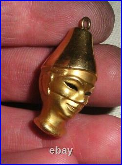 ANTIQUE 18K GOLD CARNIVAL CIRCUS HALLOWEEN FACE MASK HEAD CHARM PENDANT tuvi