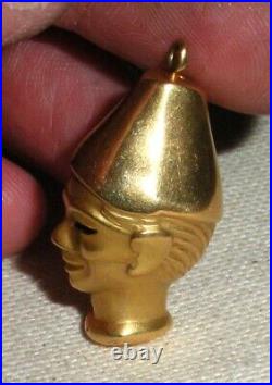 ANTIQUE 18K GOLD CARNIVAL CIRCUS HALLOWEEN FACE MASK HEAD CHARM PENDANT tuvi