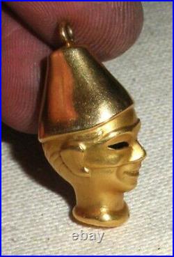 ANTIQUE 18K GOLD CARNIVAL CIRCUS HALLOWEEN FACE MASK HEAD CHARM PENDANT tuvi