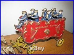 ANTIQUE CAST IRON HORSE DRAWN OVERLAND CIRCUS WAGON wth BAND