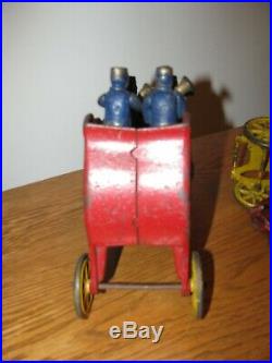 ANTIQUE CAST IRON HORSE DRAWN OVERLAND CIRCUS WAGON wth BAND