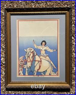 ANTIQUE CIRCUS BLANK POSTER woman, clown & horse by Forrest Freeland