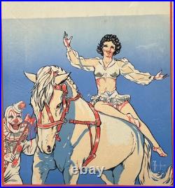 ANTIQUE CIRCUS BLANK POSTER woman, clown & horse by Forrest Freeland