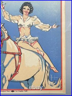 ANTIQUE CIRCUS BLANK POSTER woman, clown & horse by Forrest Freeland