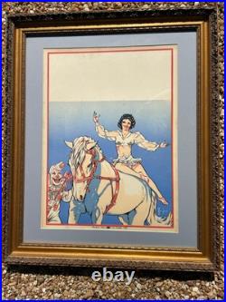 ANTIQUE CIRCUS BLANK POSTER woman, clown & horse by Forrest Freeland