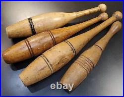 ANTIQUE PRIMITIVE 1800S CIRCUS CARNIVAL CARVED WOOD JUGGLING PINS tuvi