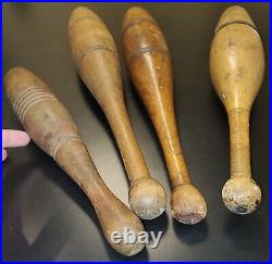 ANTIQUE PRIMITIVE 1800S CIRCUS CARNIVAL CARVED WOOD JUGGLING PINS tuvi