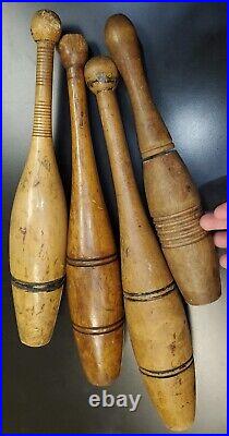 ANTIQUE PRIMITIVE 1800S CIRCUS CARNIVAL CARVED WOOD JUGGLING PINS tuvi