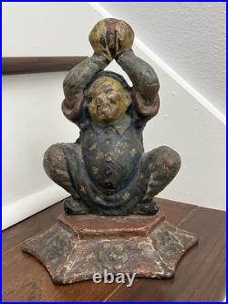 ANTIQUE VICTORIAN c. 1905 VINTAGE 9 lb. CAST IRON CIRCUS CHINESE JESTER DOORSTOP