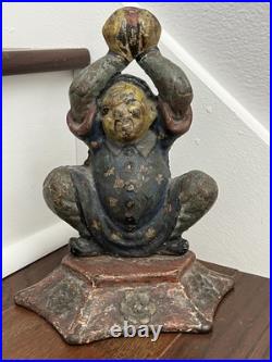 ANTIQUE VICTORIAN c. 1905 VINTAGE 9 lb. CAST IRON CIRCUS CHINESE JESTER DOORSTOP