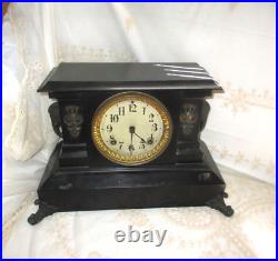 Ansonia Rare Cast Iron Mantel Circus Clock With Elephant Heads Antique Works