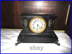 Ansonia Rare Cast Iron Mantel Circus Clock With Elephant Heads Antique Works