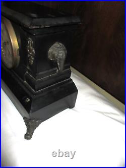 Ansonia Rare Cast Iron Mantel Circus Clock With Elephant Heads Antique Works