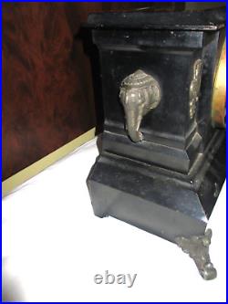 Ansonia Rare Cast Iron Mantel Circus Clock With Elephant Heads Antique Works
