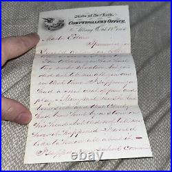 Antique 1865 Letter State of New York Comptroller Letterhead Circus Exhibition