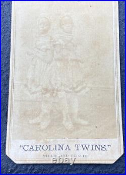 Antique 1869 CDV photo CAROLINA TWINS African American circus act Signed