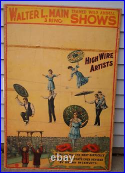 Antique 1890s 1910 Walter L Main Circus Poster HIGH WIRE ARTISTS ORIGINAL