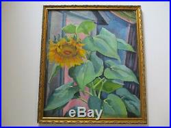 Antique 1920's Oil Painting American Ashcan Wpa Era Regionalism Sunflower Mod
