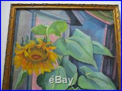 Antique 1920's Oil Painting American Ashcan Wpa Era Regionalism Sunflower Mod