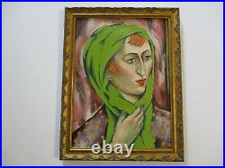 Antique 1920's Oil Painting American Impressionist Female Woman Green Model