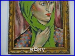 Antique 1920's Oil Painting American Impressionist Female Woman Green Model