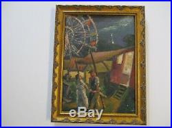 Antique 1920's Oil Painting Circus Americana Fair Carnival Wpa Ashcan Style Era