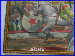 Antique 1920's Oil Painting Large 36 Inch Circus Performer Americana Acrobat Wpa