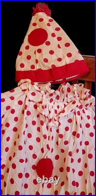 Antique 1940s Kora Shrine Circus Clown Costume Two Piece Hat Red Polkadot Suit