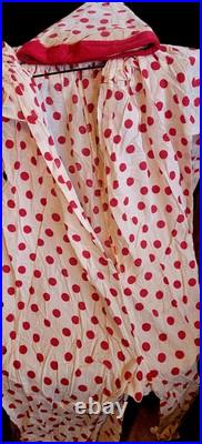 Antique 1940s Kora Shrine Circus Clown Costume Two Piece Hat Red Polkadot Suit