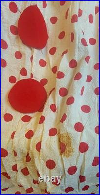 Antique 1940s Kora Shrine Circus Clown Costume Two Piece Hat Red Polkadot Suit
