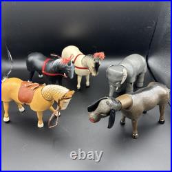 Antique 1952-54-Humpty Dumpty Toys Wooden Circus Set Donkey, Elephant, 3 Horses
