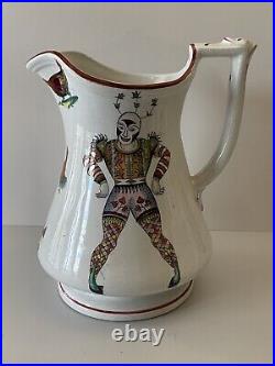 Antique 19c Pottery Elsmore & Forster puzzle jug Harlequin Fighting Cocks 1860 A