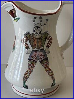 Antique 19c Pottery Elsmore & Forster puzzle jug Harlequin Fighting Cocks 1860 A