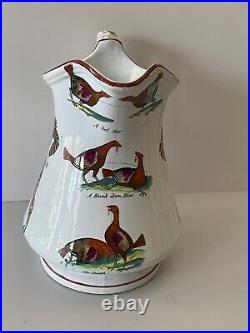 Antique 19c Pottery Elsmore & Forster puzzle jug Harlequin Fighting Cocks 1860 A