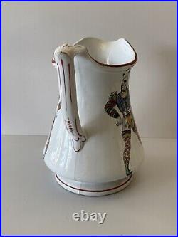 Antique 19c Pottery Elsmore & Forster puzzle jug Harlequin Fighting Cocks 1860 A