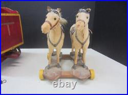Antique 19th Century Double Horse Pull Toy withWheels & Circus Wagon